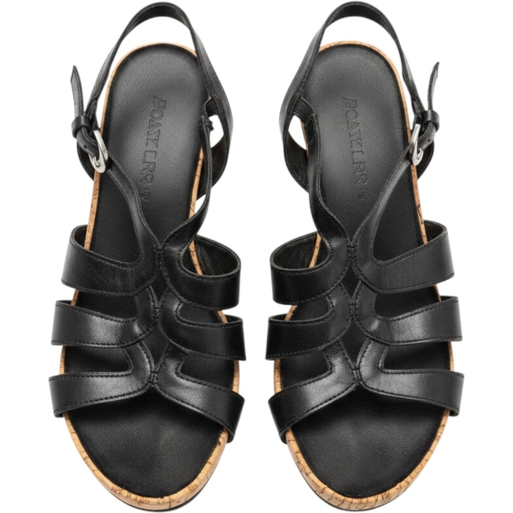 Aerosoles Black Strappy Cork Wedge Sandals Womens Size 7.5 Strappy Caged‎ Heels